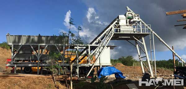 Haomei YHZS35 mobile concrete batching plant installed in the Philippines